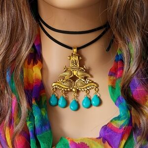 Gypcy BOHO CHIC Ethnic Unique Necklace Antique Gold Designer Jewelry